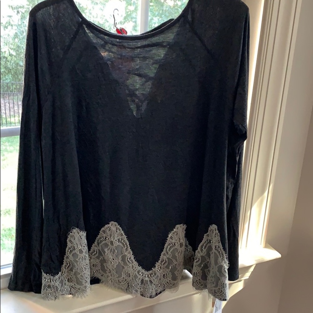Grey lace long sleeve shirt
